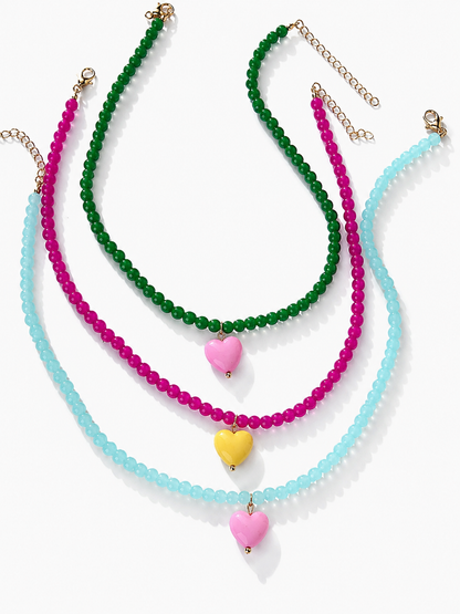 Colorful Beaded Necklace with Heart Pendant