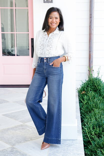 Restock! Risen You Make My Dreams Double Button Wide Leg Trouser Hem Non-Distressed Jean