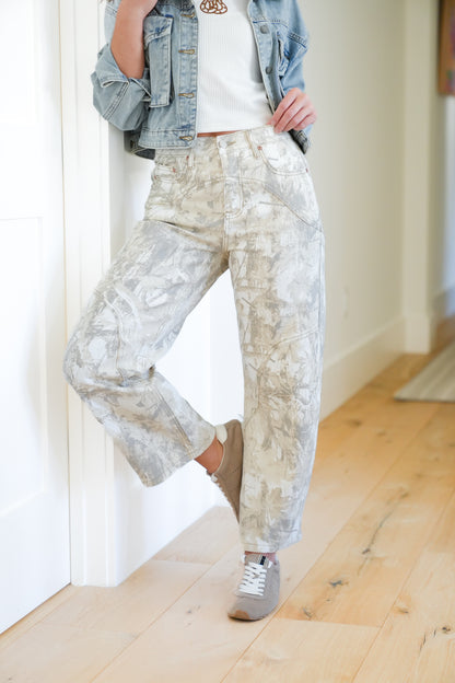 Saige High Rise Sand Tummy Control Barrel Camo Jeans