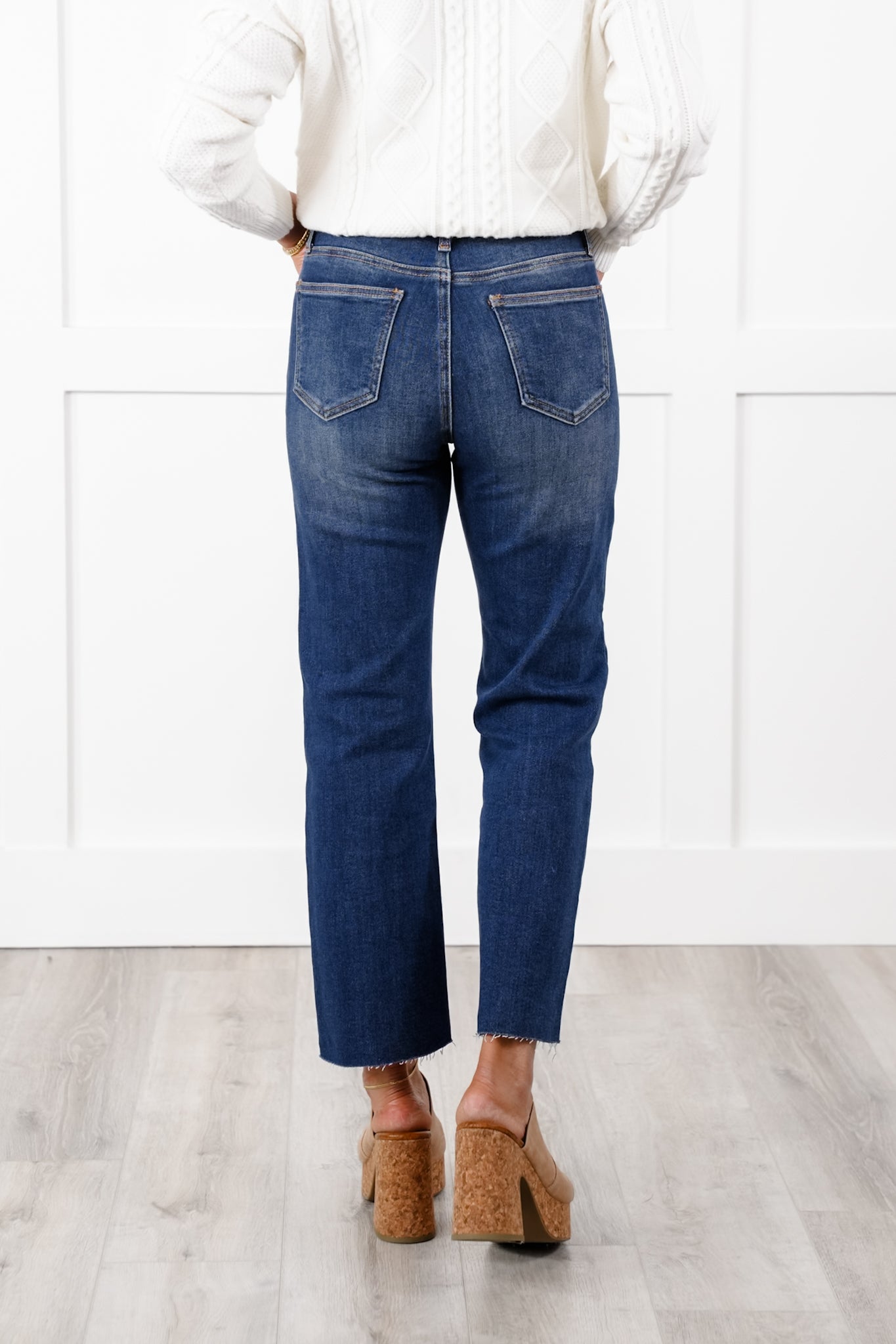 Special A High Rise Dark Wash Dad Jeans with Double Waist Detail