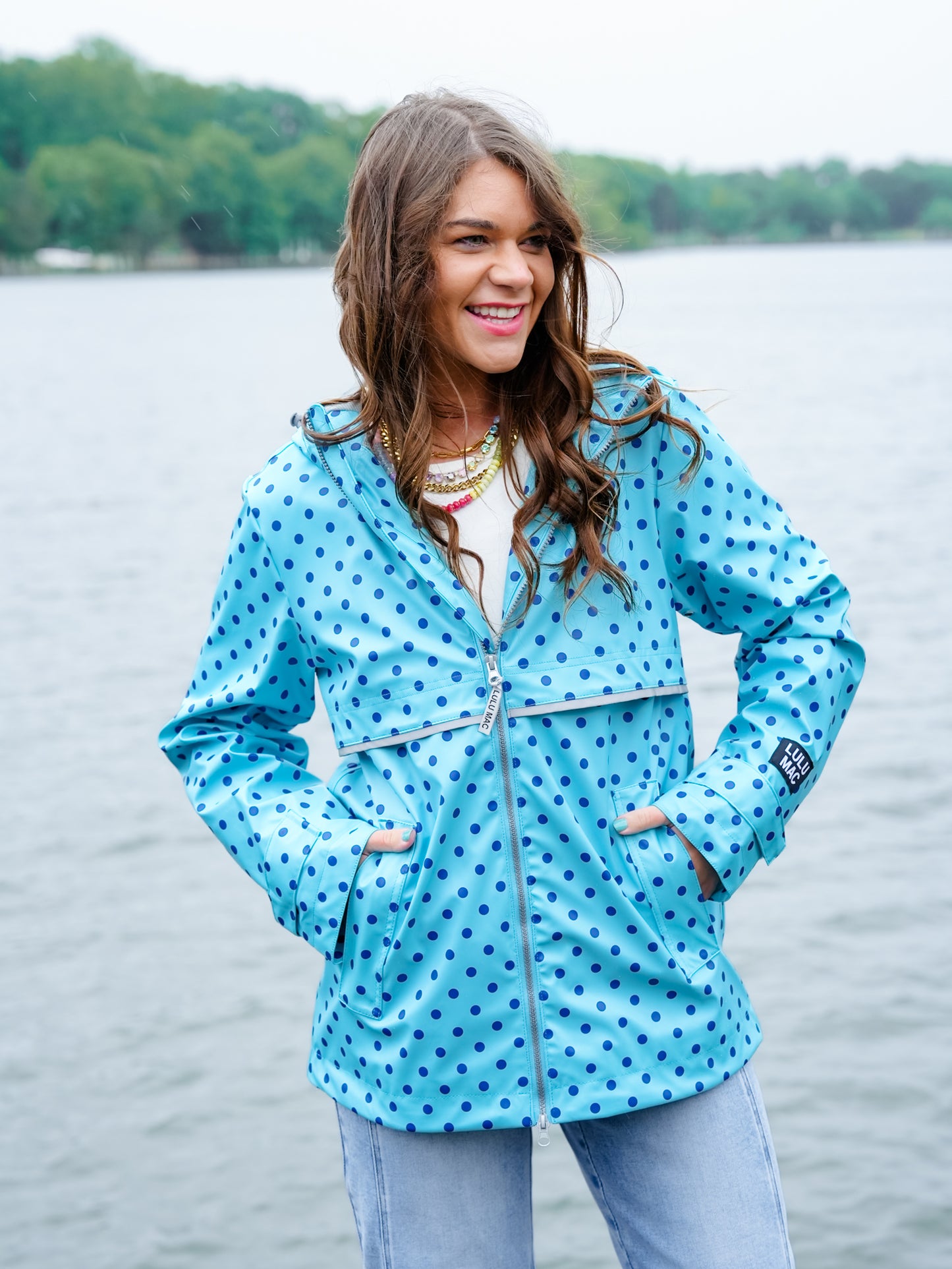 Lulu Mac Polka Dot Long Sleeve Zip Up Hooded Jacket