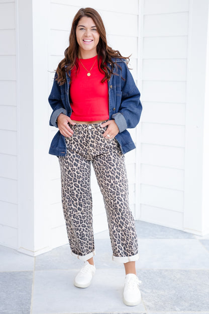 Vervet High Rise Leopard Barrel Jeans