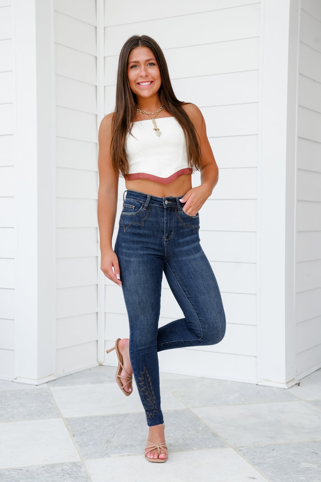 Judy Blue Dark Wash Skinny Jeans With Western Embroidery