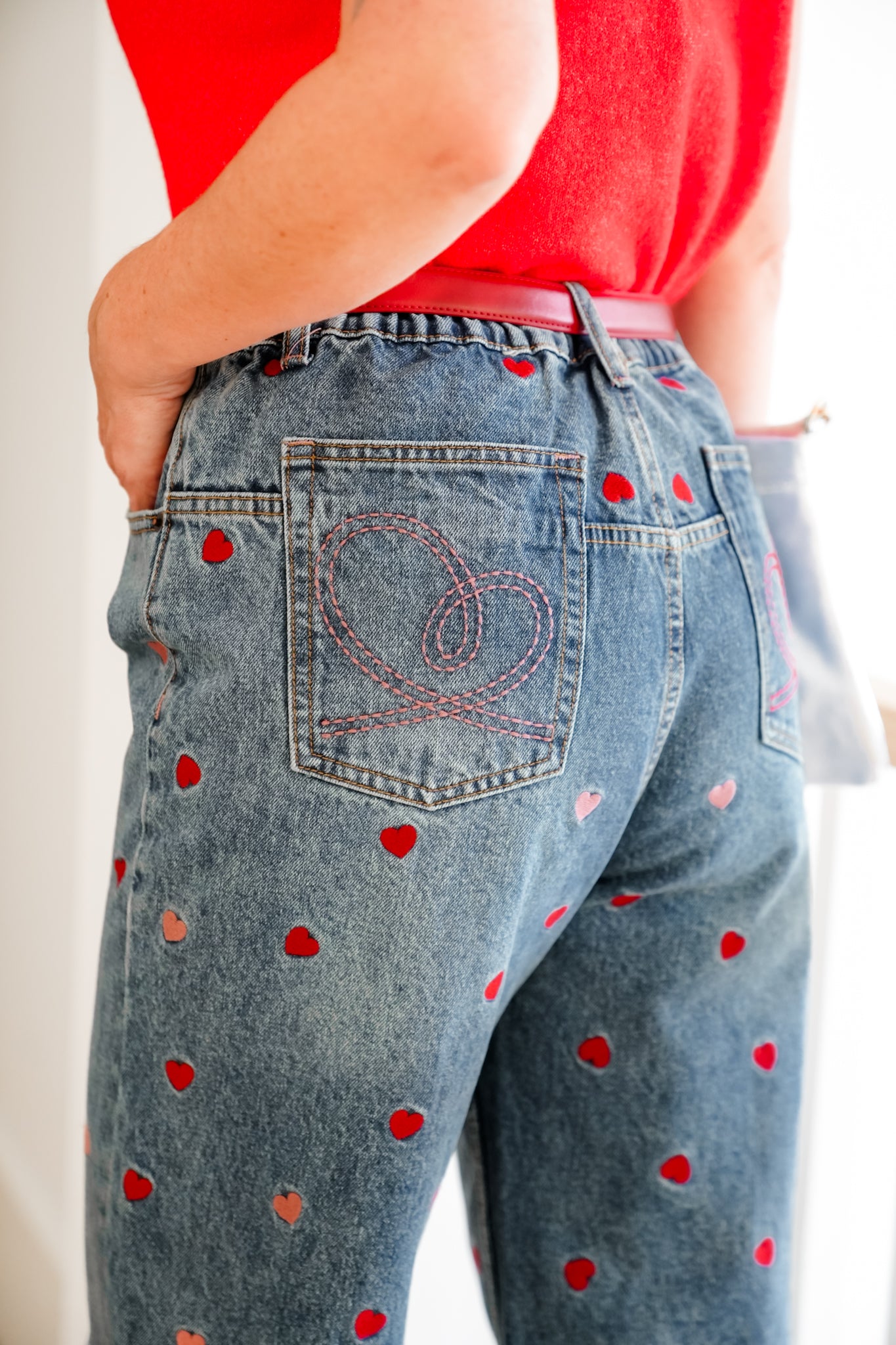 Medium Washed High Rise Embroidered Hearts Jeans