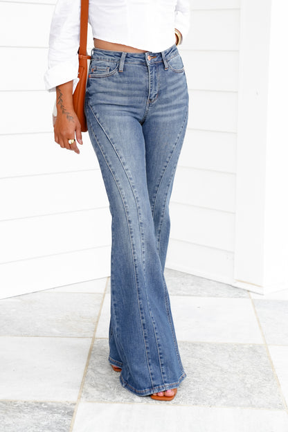 Judy Blue Golden Hour Mid Rise Flare Jeans with Double Angular Seam