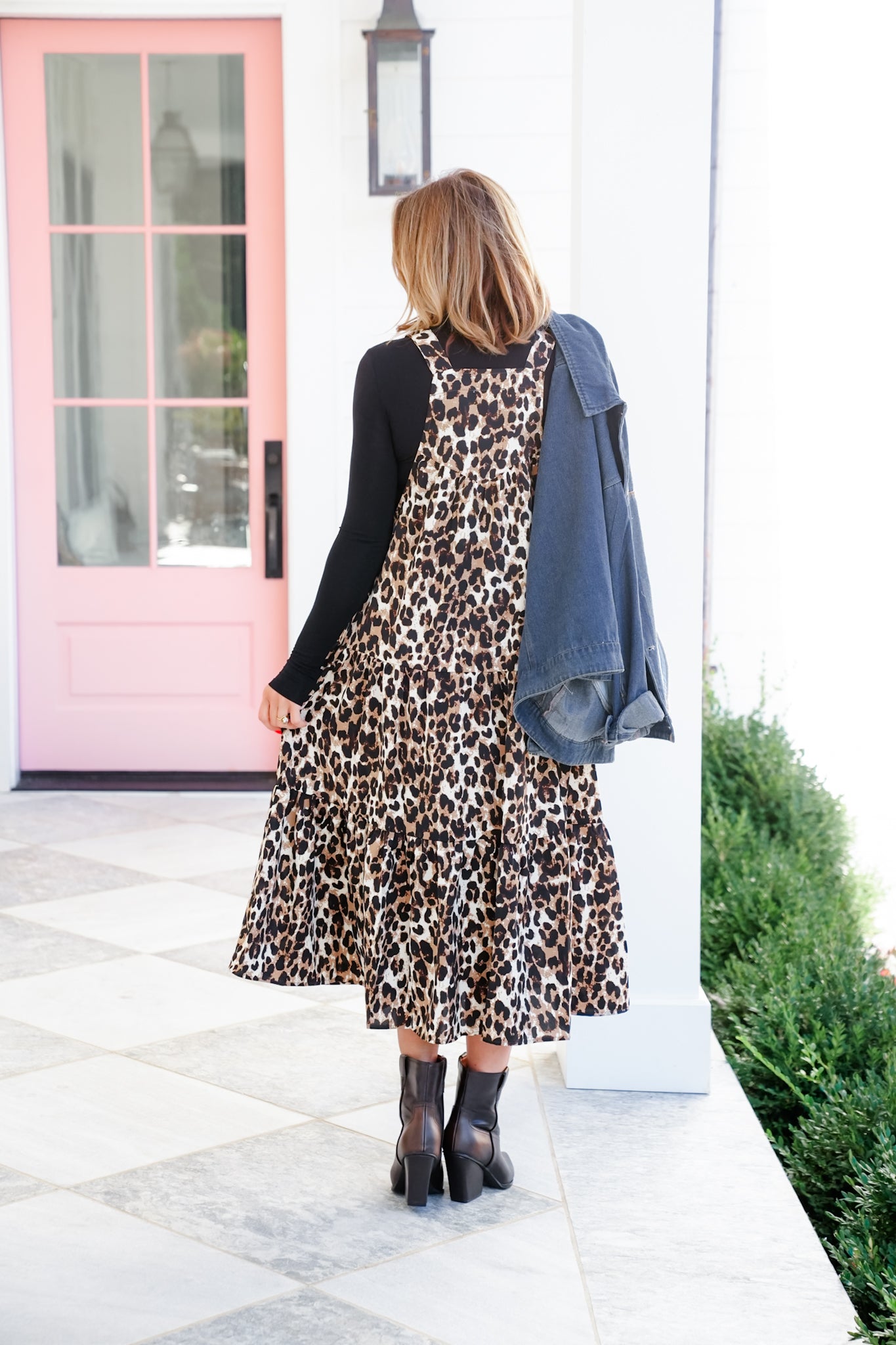 Plus/Reg Leopard Sleeveless Bib Overall Midi Dress