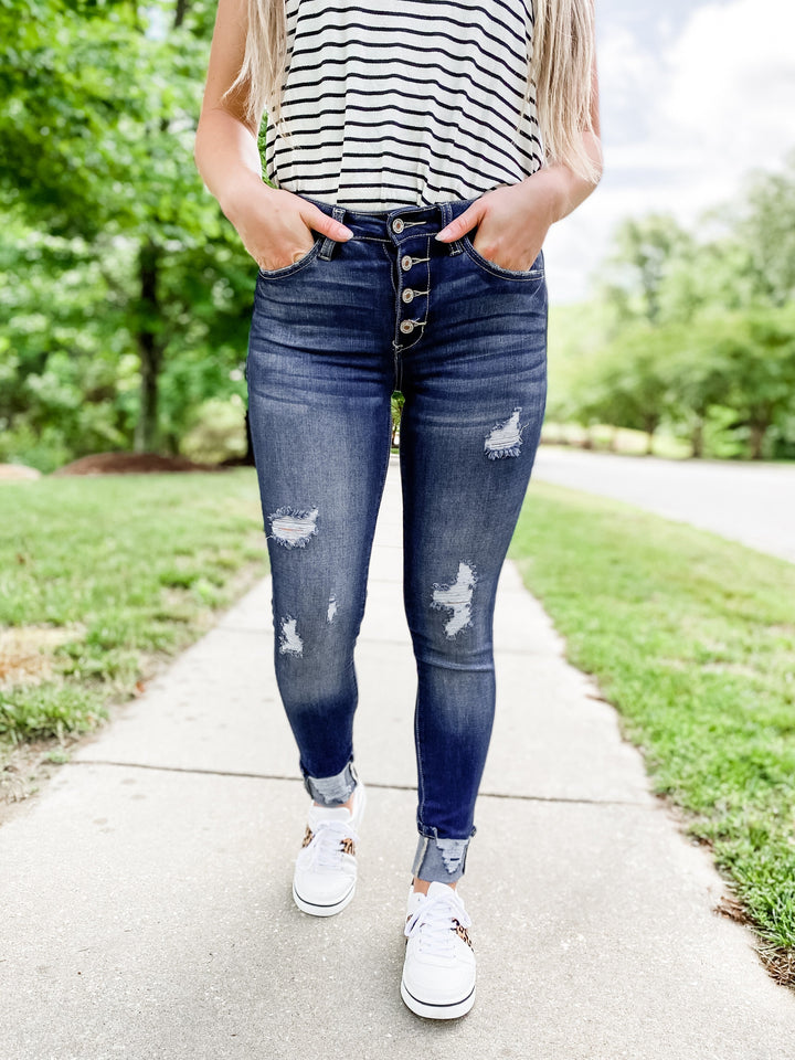 KanCan Feeling Fine High Rise Button Fly Distressed Skinny Jeans