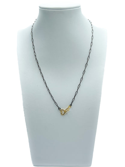 Love, Poppy Gold Arrowed Heart Clasp on Black Chain Necklace