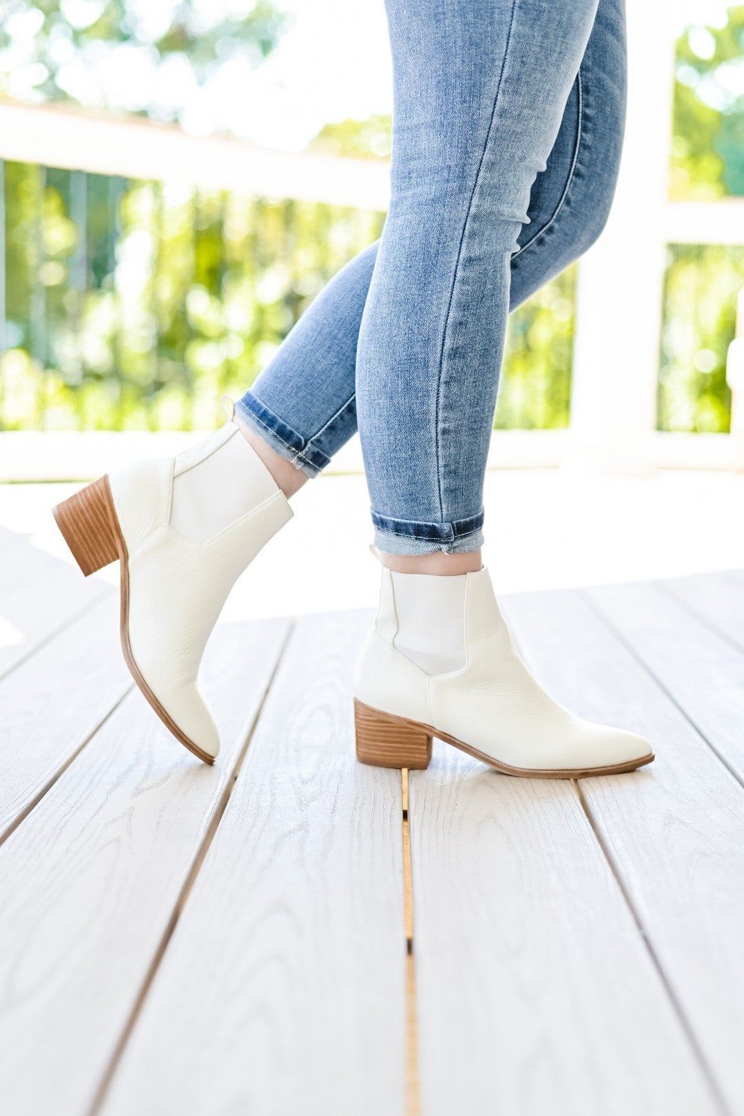 Soft Cow Leather & Elastic Sides Slip On White Chelsea Bootie With Heel