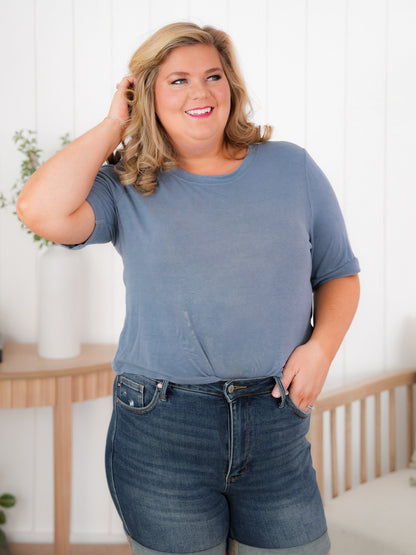 Plus/Reg Solid Short Cuffed Sleeve Top (Multiple Colors)