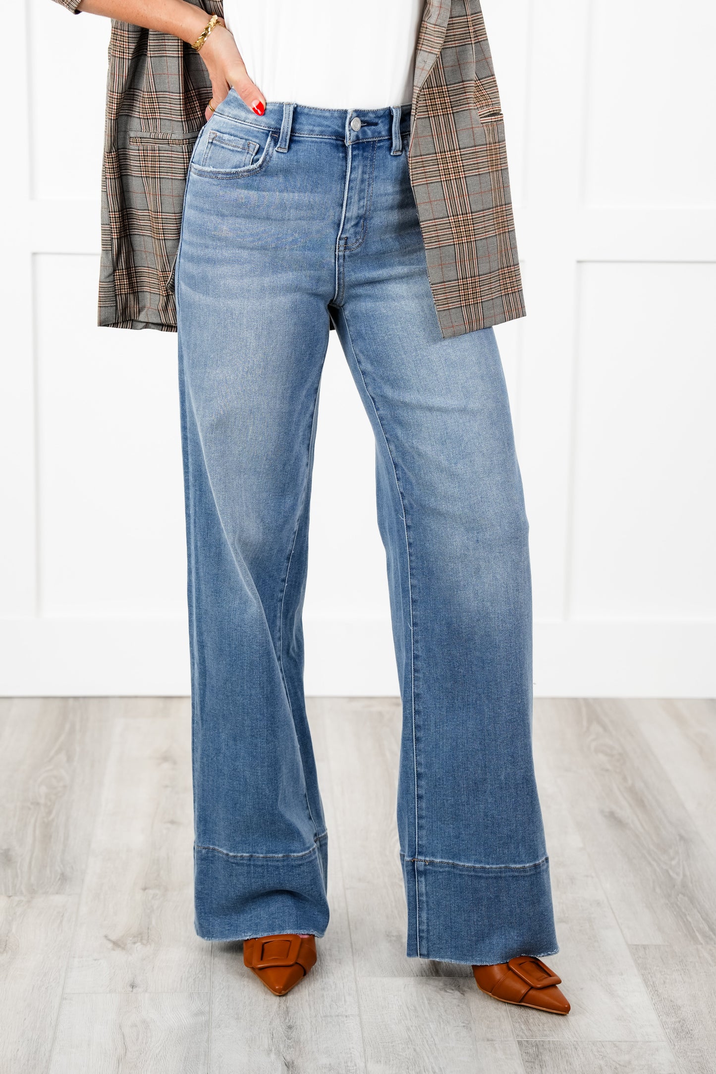Vervet High Rise Medium Wash A Line Wide Leg Jeans