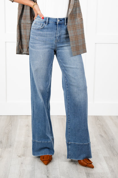 Vervet High Rise Medium Wash A Line Wide Leg Jeans