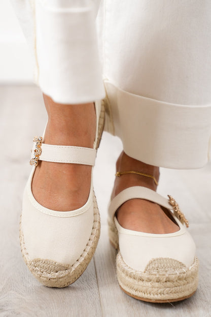 Stylish Platform Espadrille Flats with Gold Buckle Accent