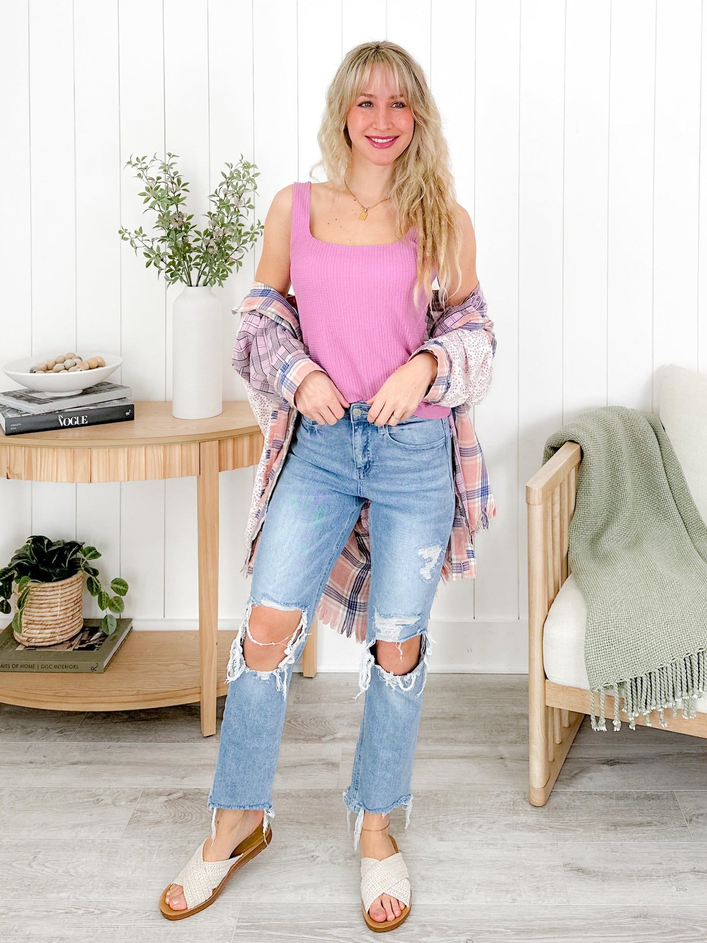 Textured Knit Sleeveless Tank Top
