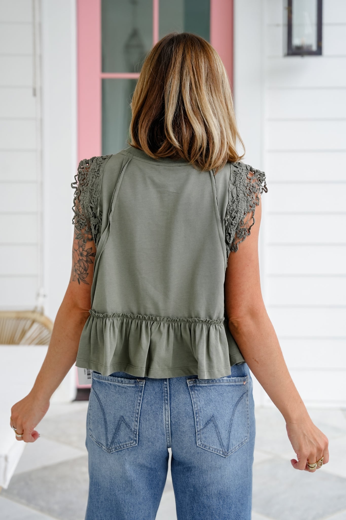 Sleeveless Round Neck Top with Lace Detail