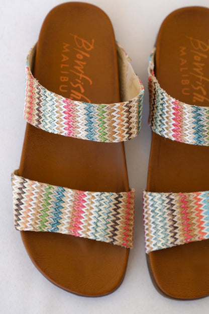 Blowfish Woven Slide Sandals with Colorful Zigzag Straps