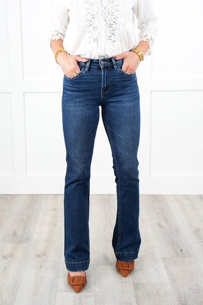 Vervet High Rise Dark Wash Trouser Hem Bootcut Jeans