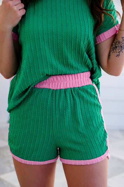Plus/Reg Cable Knit Elastic Waist Shorts