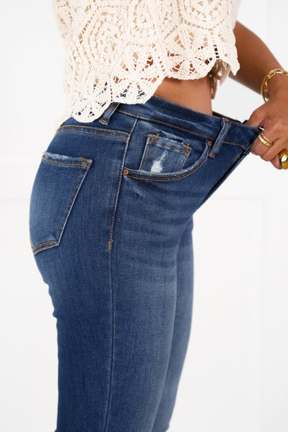 Risen Mid Rise Dark Wash Ankle Skinny Leg Jeans