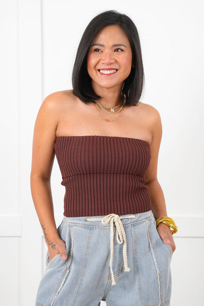 Sleeveless Ribbed Fold Over Tube Top