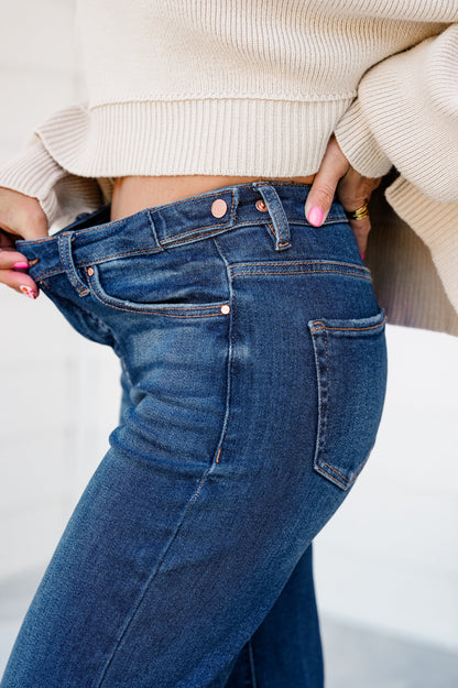 Risen High Rise Dark Wash Tummy Control Wide Leg Jeans With Adjustable Waistband
