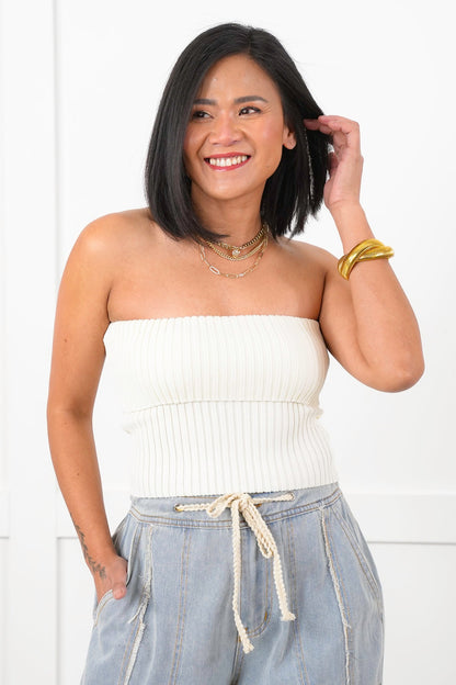 Sleeveless Ribbed Fold Over Tube Top