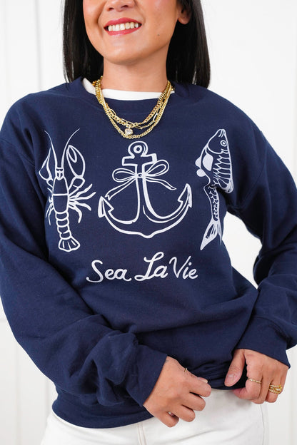 Plus/Reg Long Sleeve "Sea La Vie" Graphic Sweatshirt
