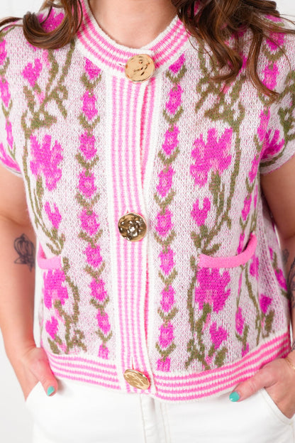 Floral Button Down Sweater Vest