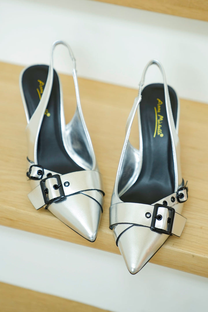 Metallic Pointed Toe Slingback Heels