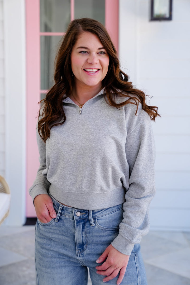 Grey Long Sleeve 1/4 Zip Terry Knit Sweatshirt