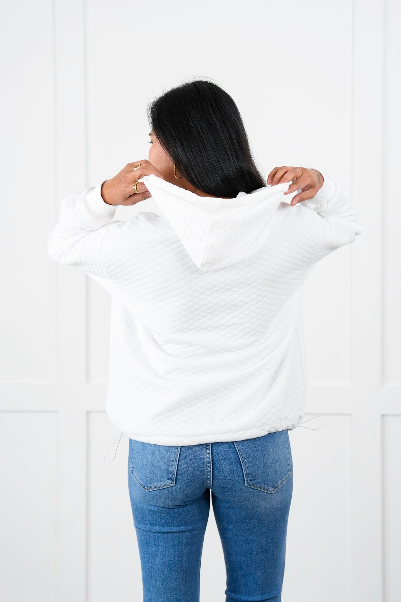 Pickle Ball Embroidered White Quilted Long Sleeve Hoodie