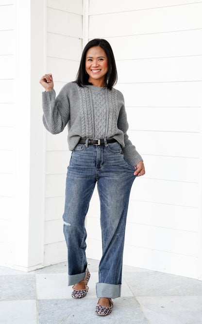 Judy Blue Straighten Up High Rise Medium Wash Tummy Control Raw Hem Straight Leg Jeans