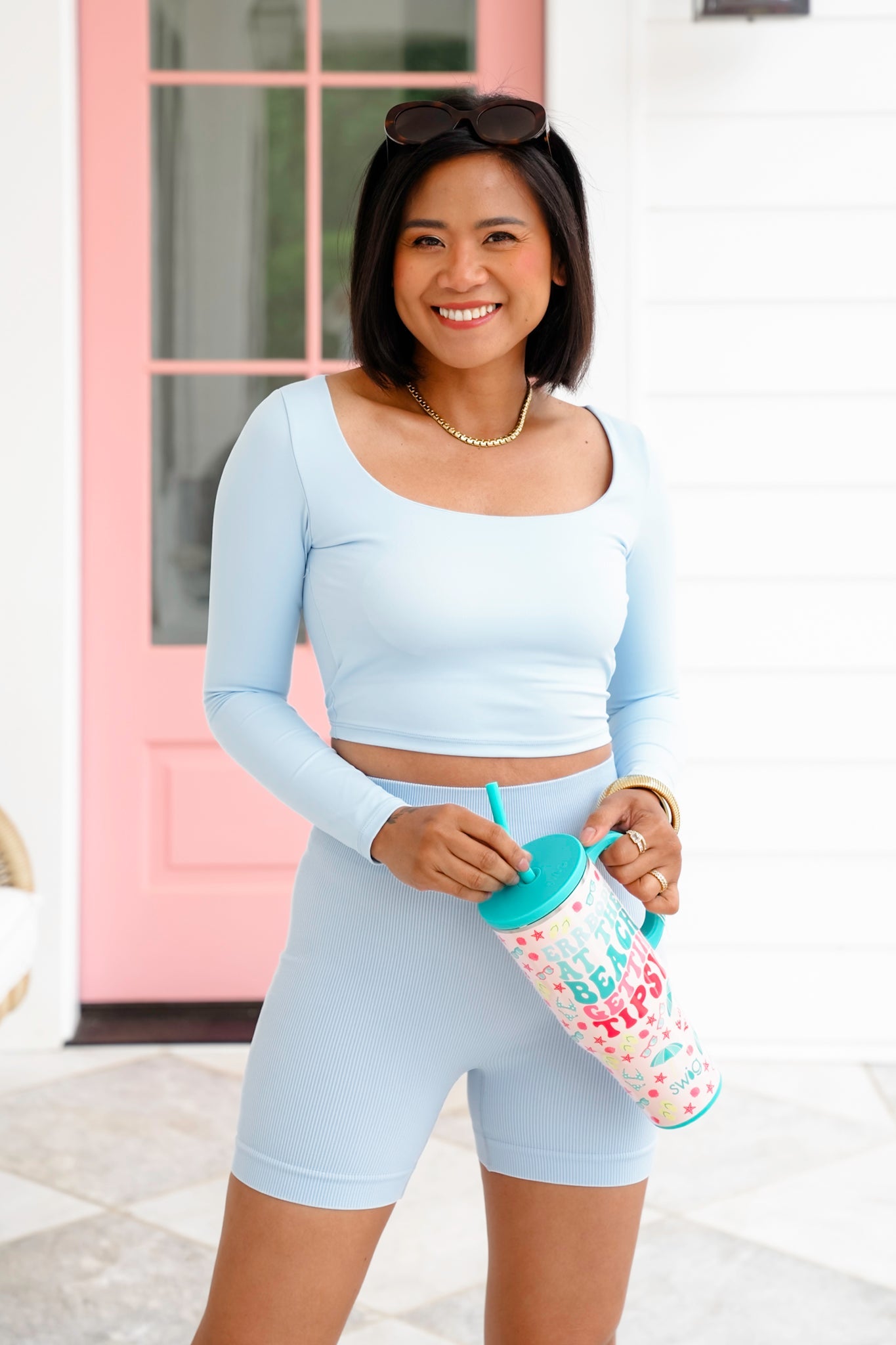 Solid Long Sleeve Square Neck Cropped Top