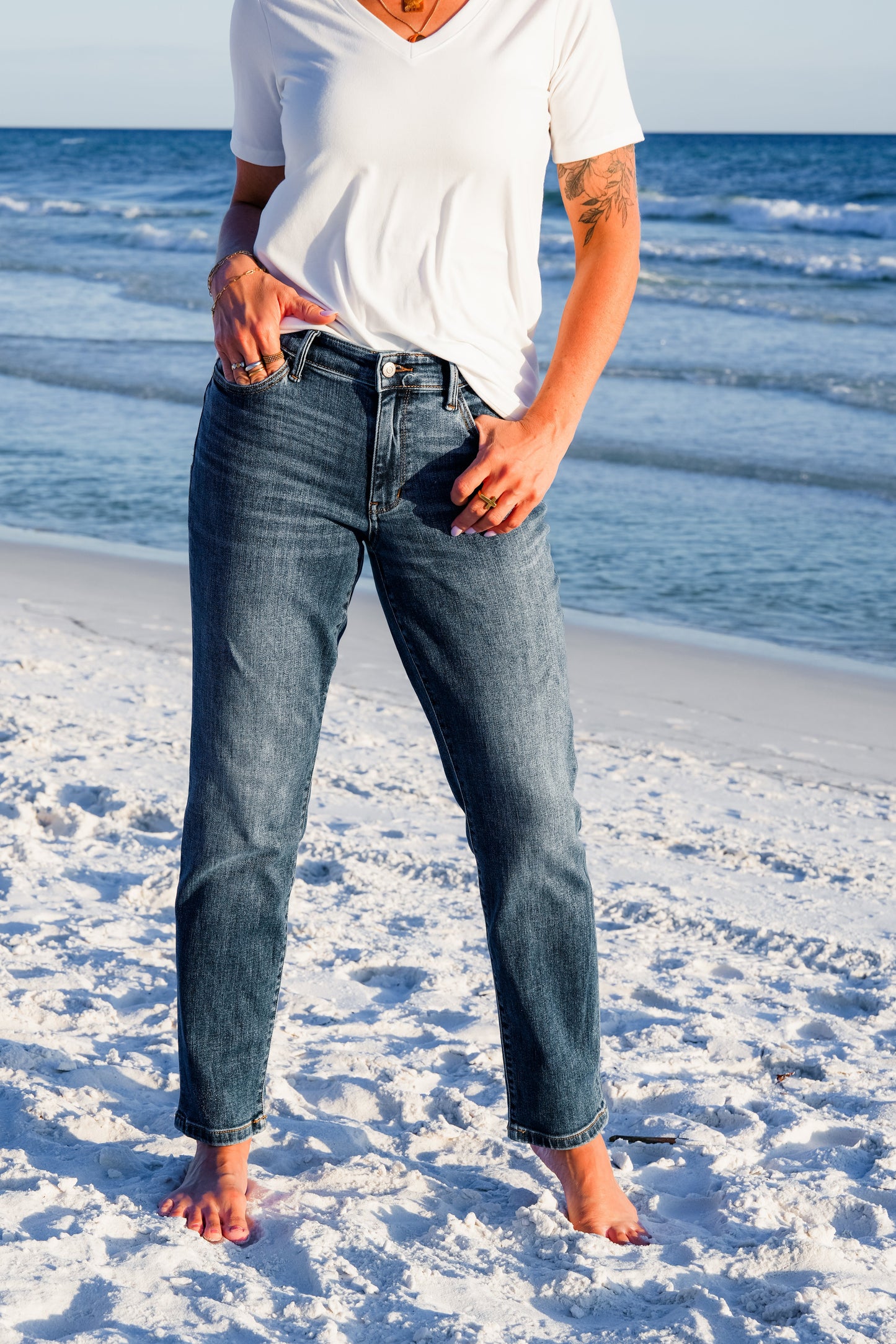 Judy Blue Mid Rise Dark Vintage Wash Non-Distressed Boyfriend