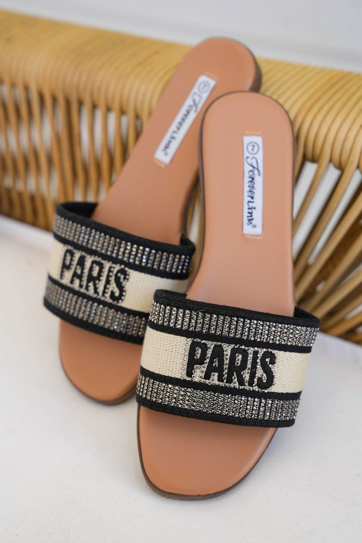 Slip On Flat Sandal with Embellished Wide Strap