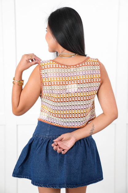 Crochet Multi Color Stripe Tie Front Vest