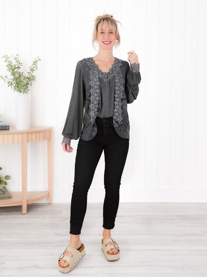 Restocks! POL Floral Embroidered Long Sleeve V-Neck Top (Multiple Colors)