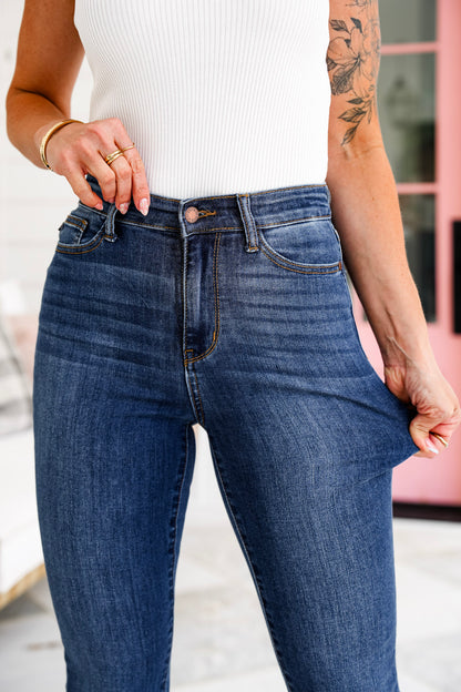Judy Blue High Rise Medium Wash Cuffed Skinny Jeans