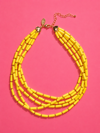 Yellow Multi Strand Beaded Necklace
