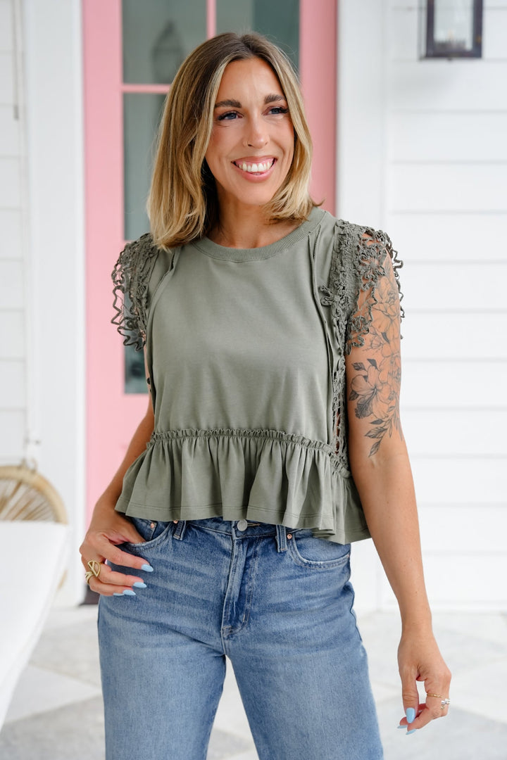 Sleeveless Round Neck Top with Lace Detail