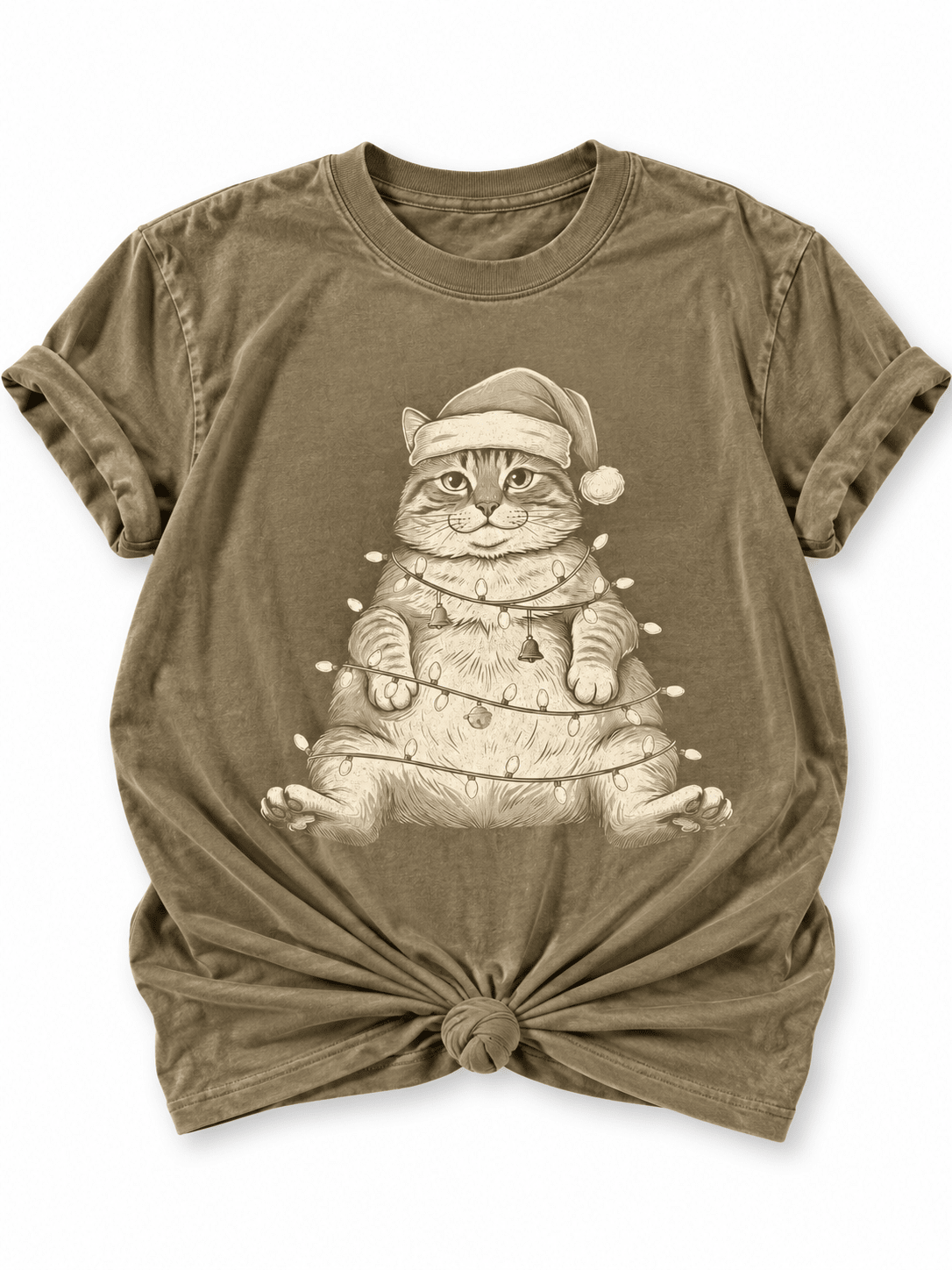 Plus/Reg Short Sleeve Chunky Christmas Lights Cat Graphic Tee