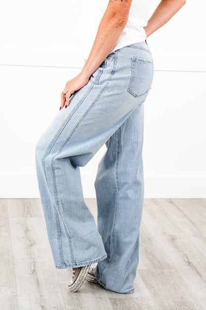 Vervet Super High Rise Light Wash Cuffed Baggy Wide Leg Jeans