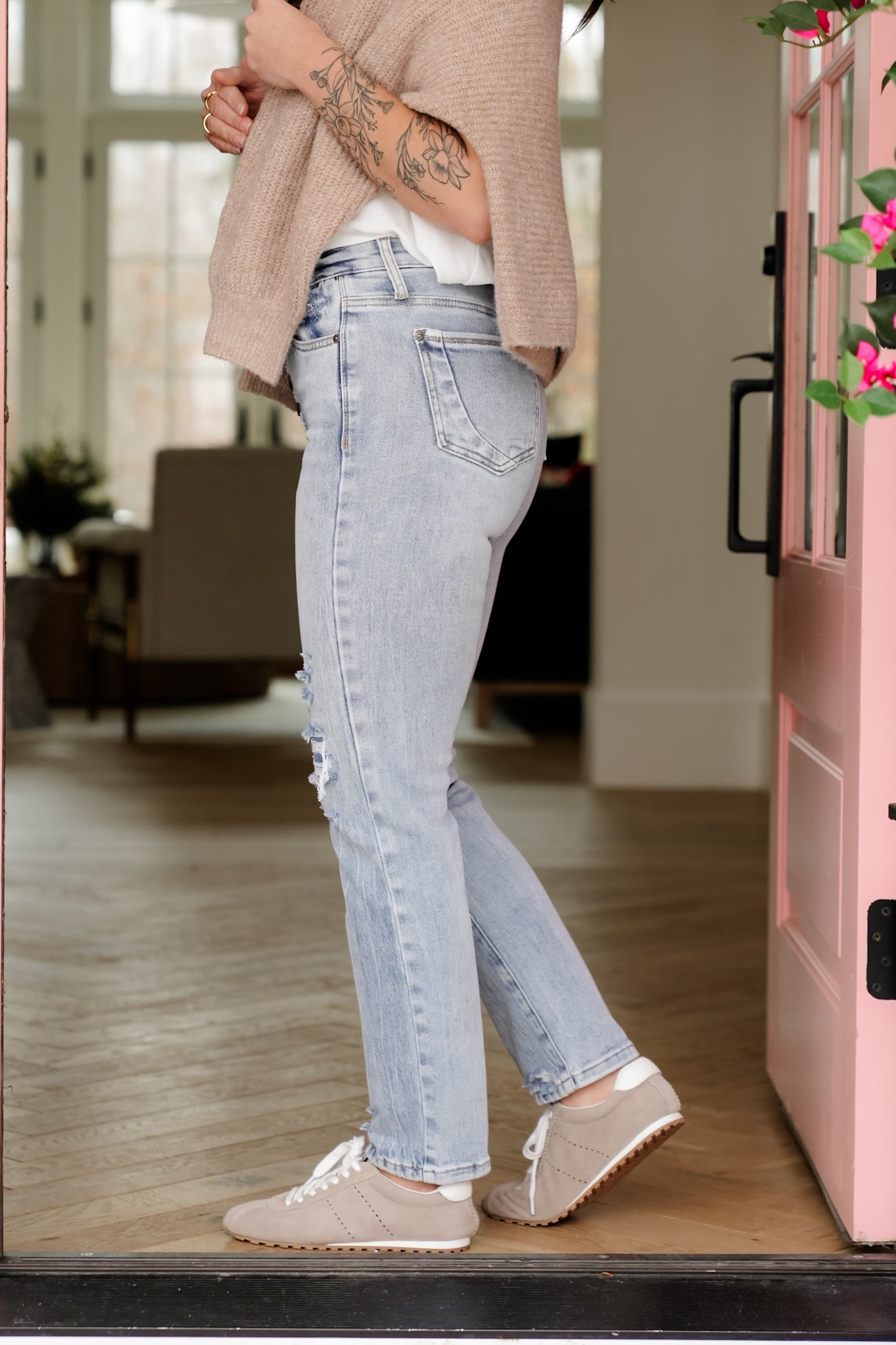 Saige High Rise Medium Wash Tummy Control Button Fly Cropped Slim Straight Leg Jeans