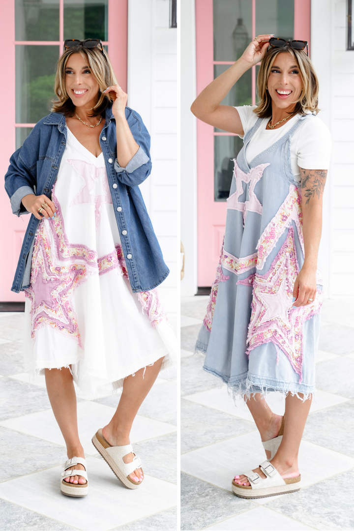 Star Patchwork Sleeveless V Neck Wide Leg Short Overalls