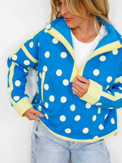 Polka Dot Long Sleeve Half Zip Jacket with Contrast Trim