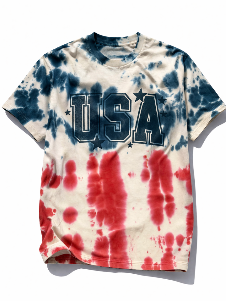 Plus/Reg Short Sleeve Tie Dye "USA" Graphic Tee