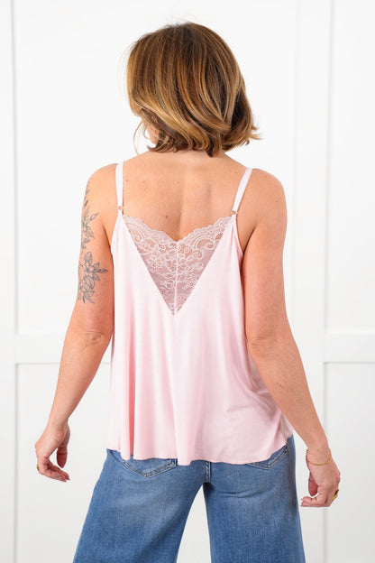 POL Sleeveless V Neck Tank Top with Lace Detail