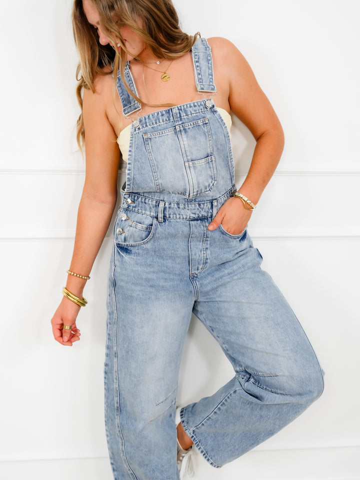 Light Washed Barrel Overalls