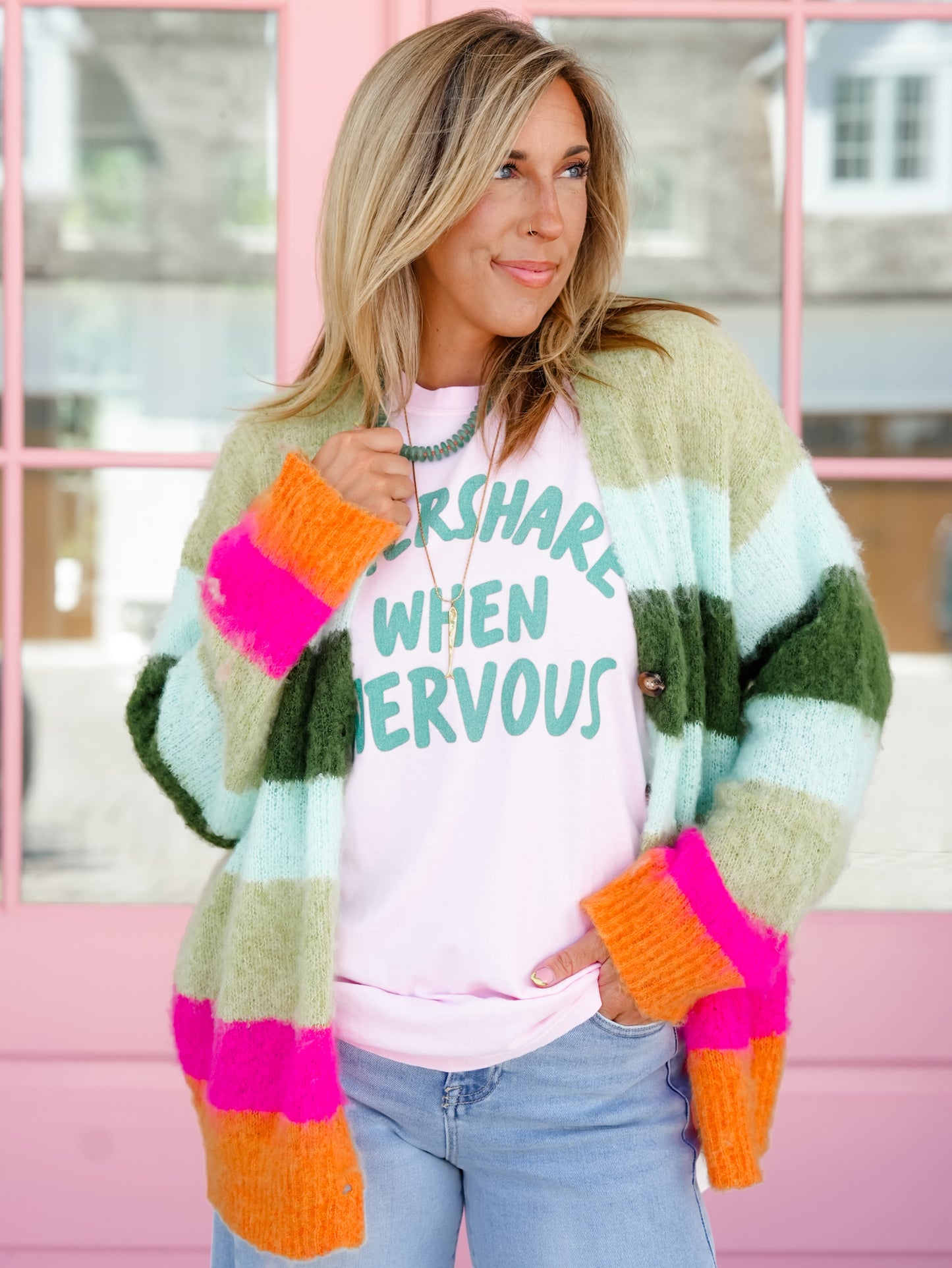 POL Color Block Long Sleeve Button Down Cardigan