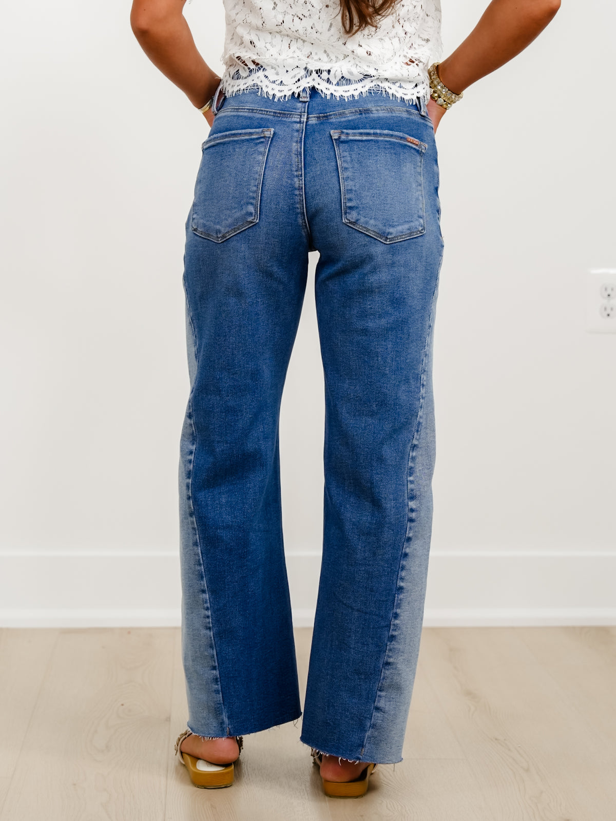 Risen High Rise Medium Wash Slouchy Barrel Jeans With Contrasting Wash